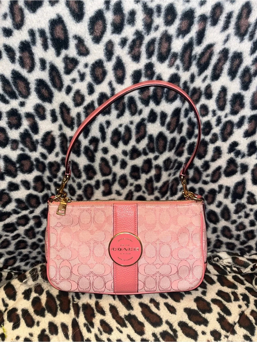 Coach Pink Signature Jacquard Shoulder Bag